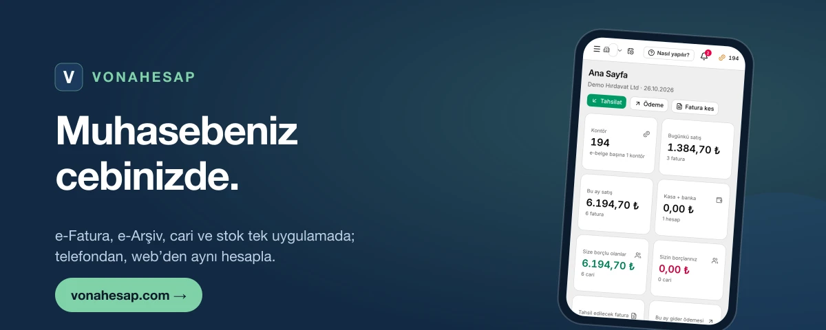 Vonahesap: muhasebeniz cebinizde. e-Fatura, e-Arşiv, cari ve stok tek uygulamada.
