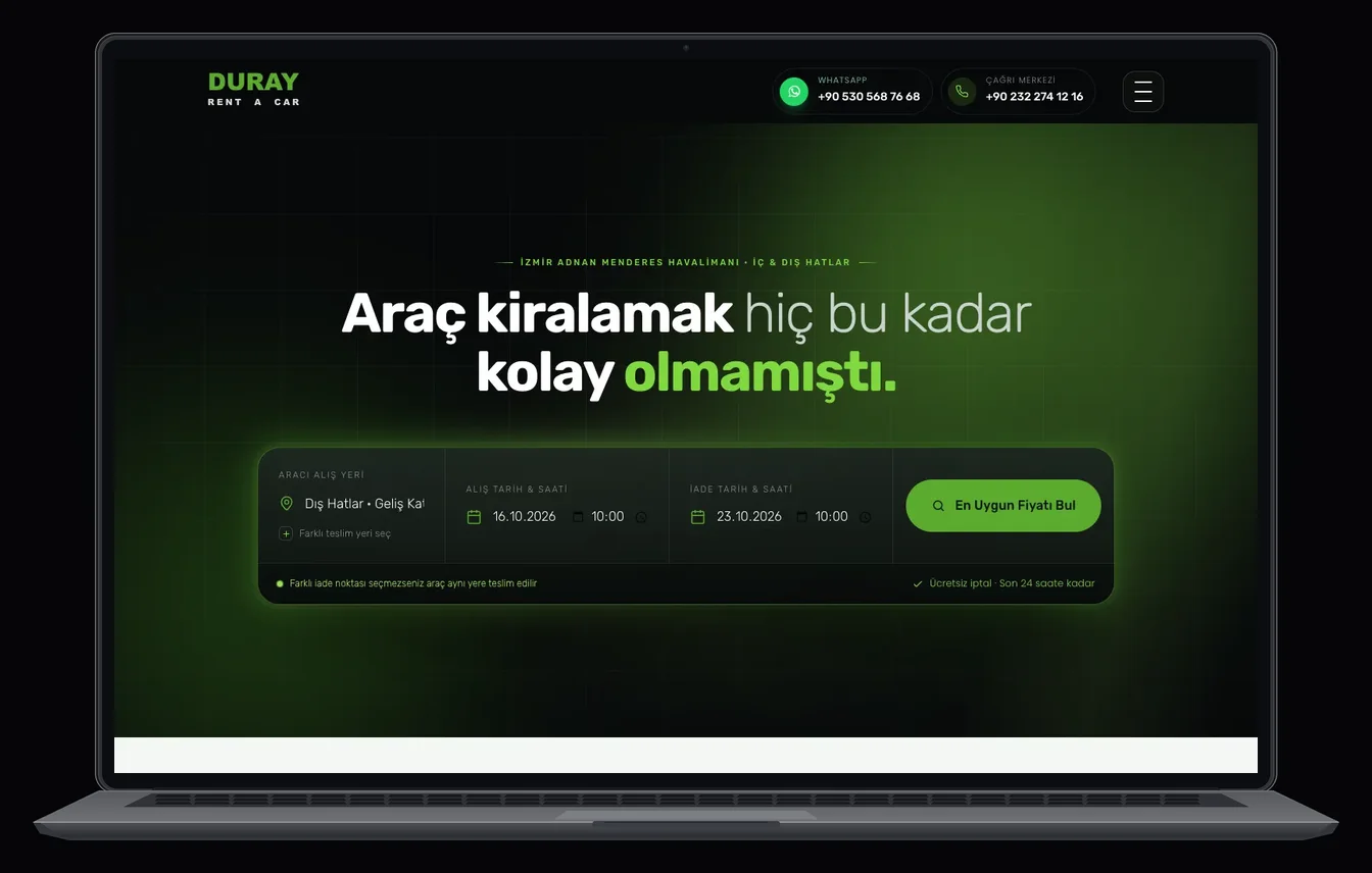 Duray Rent A Car — Vonarent Altyapılı Web Sitesi
