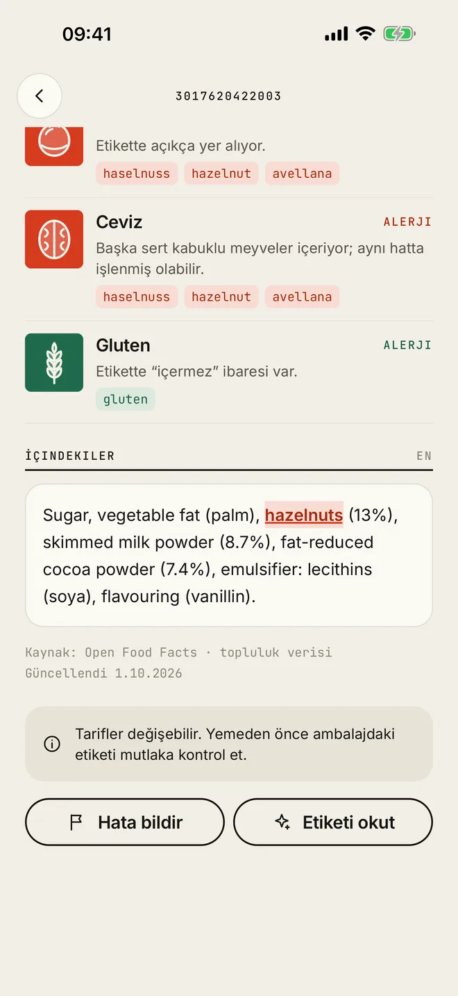SafeFood — Kişisel Alerji Tarayıcı Mobil Uygulama