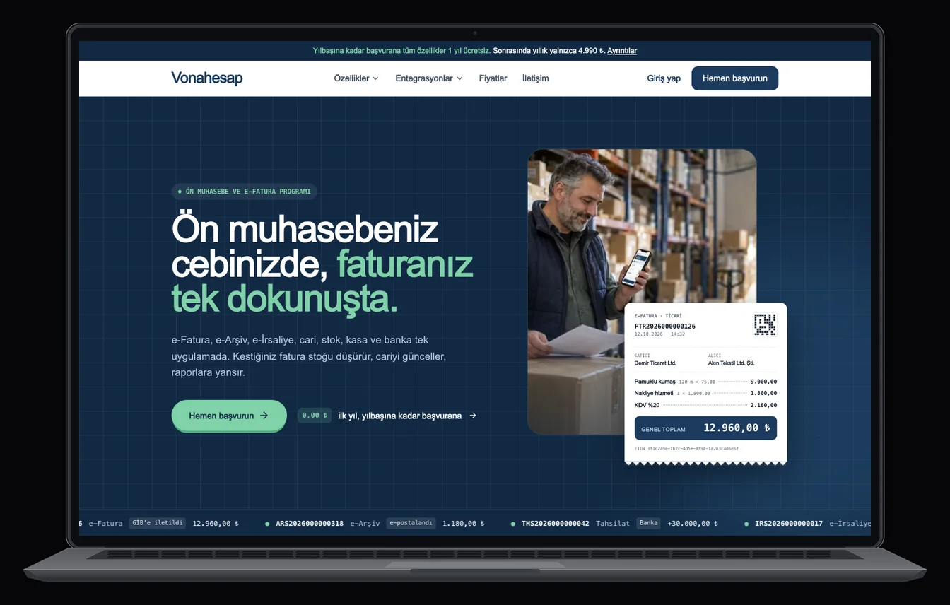 Vonahesap — Ön Muhasebe ve e-Belge Platformu