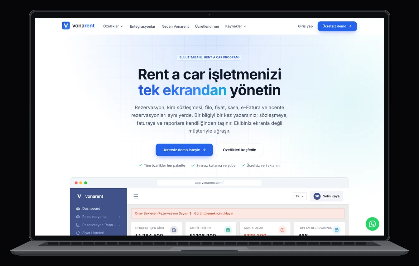 Vonarent — Araç Kiralama Yazılımı Web Sitesi
